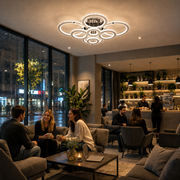 LED chandelier with remote control and crystal NOVA ROTONDA RGB, 8 Circles, Cold/Warm/Neutral light, Dimmable, Shiny Chrome