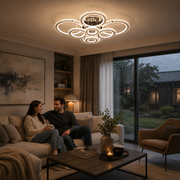 LED chandelier with remote control and crystal NOVA ROTONDA RGB, 8 Circles, Cold/Warm/Neutral light, Dimmable, Shiny Chrome