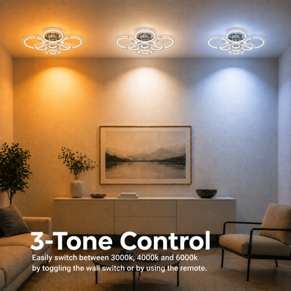 LED chandelier with remote control and crystal NOVA ROTONDA RGB, 8 Circles, Cold/Warm/Neutral light, Dimmable, Shiny Chrome