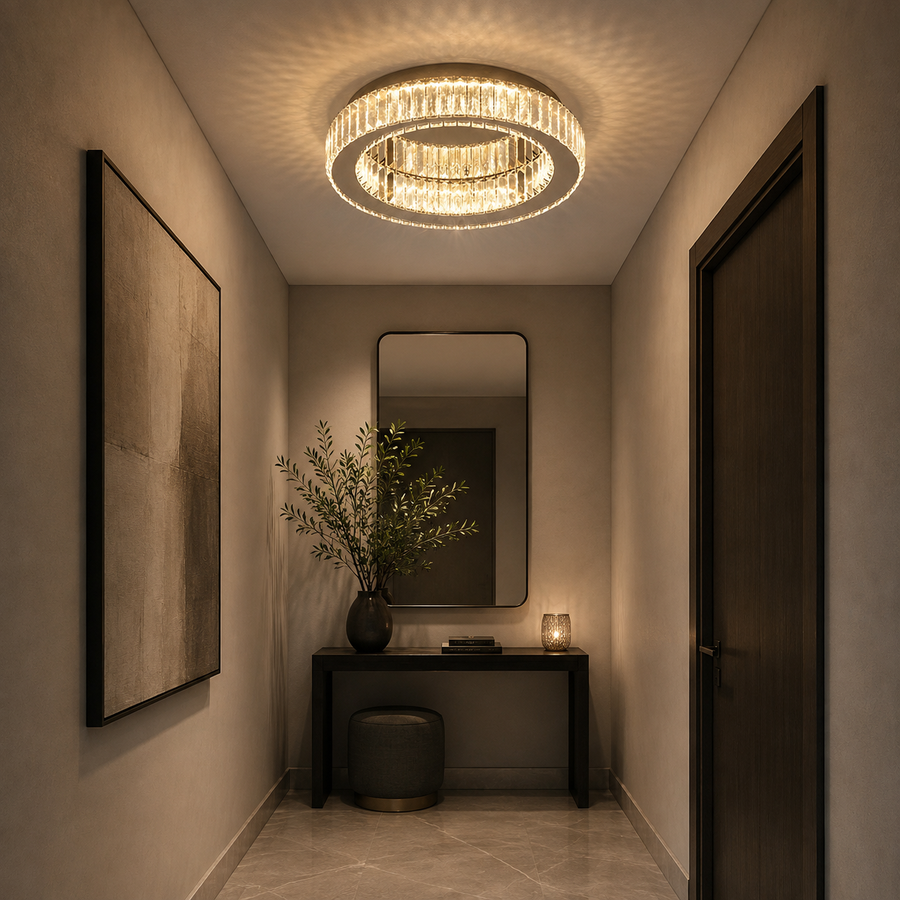 LED chandelier with remote control and crystal VERTUS 18W, 30cm, Circle, Cold/Warm/Neutral light, Dimmable, Chrome