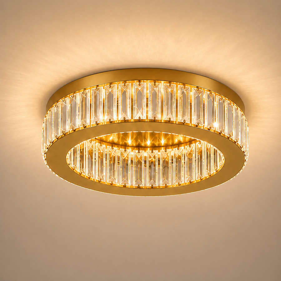 LED chandelier with remote control and crystal VERTUS 31W, 50cm, Circle, Cold/Warm/Neutral light, Dimmable, Gold