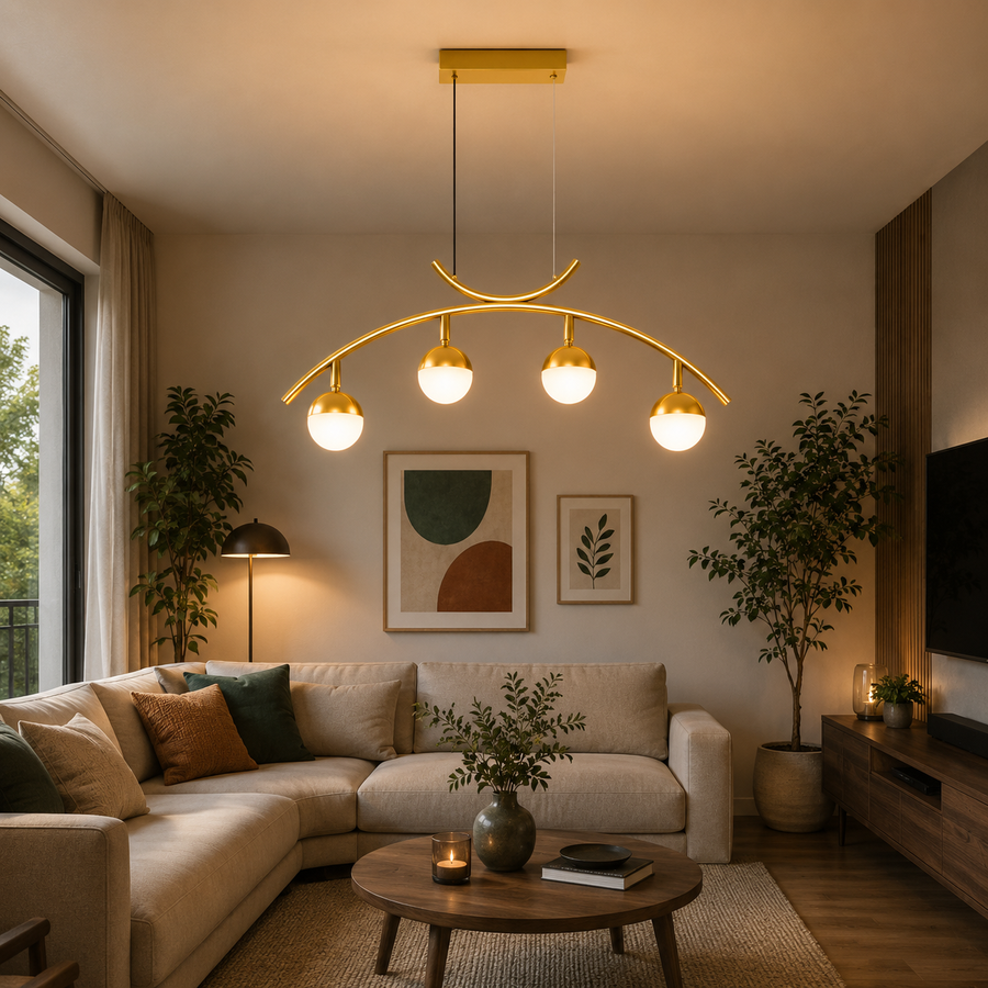 LED hanging chandelier PAAMIUT 34W, 4 light sources, Cold/Warm/Neutral light, Gold, Adjustable height