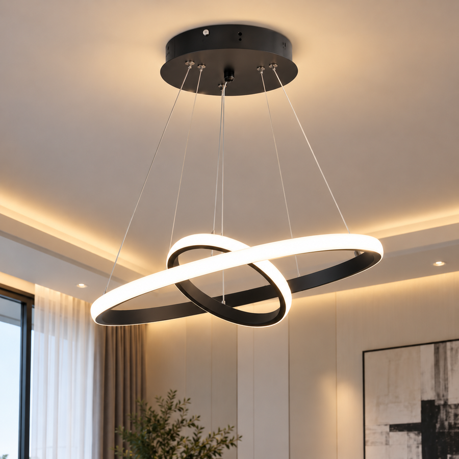 LED suspended chandelier RICCI 25W, 2 Circles, Cold/Warm/Neutral light, Black, Height Adjustable
