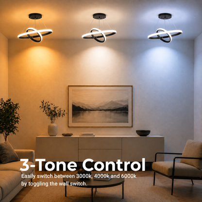 LED suspended chandelier RICCI 25W, 2 Circles, Cold/Warm/Neutral light, Black, Height Adjustable
