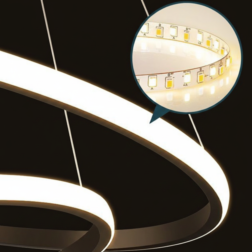LED hanging chandelier RICCI 25W, 2 Circles, Cold/Warm/Neutral light, Black, Height Adjustable Modern Chandeliers Default Title Alessandro Design