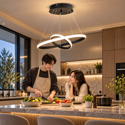 LED suspended chandelier RICCI 25W, 2 Circles, Cold/Warm/Neutral light, Black, Height Adjustable