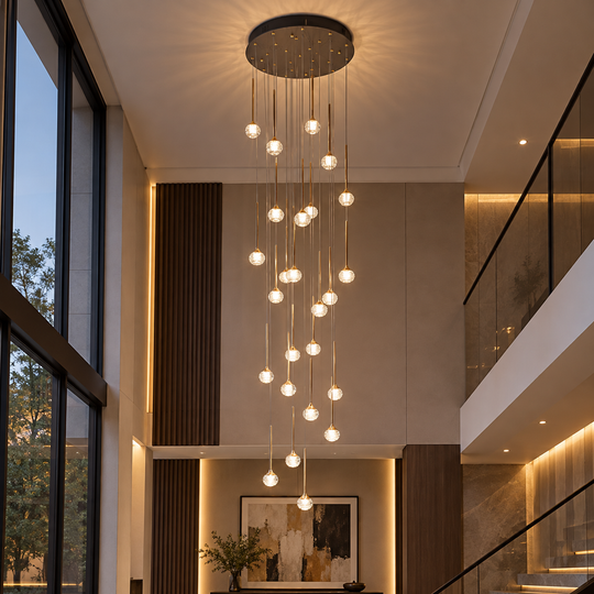 Suspended LED chandelier with remote control GONDAR, 100W, Diameter 60cm, 25 Elements, Cold/Warm/Neutral light, Dimmable, Gold