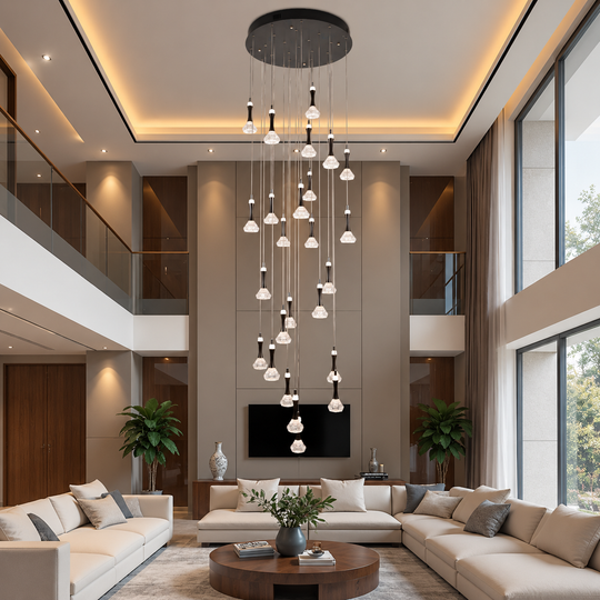 Suspended LED chandelier with remote control GONDAR, 120W, Diameter 60cm, 25 Elements, Cold/Warm/Neutral light, Dimmable, Shiny Chrome
