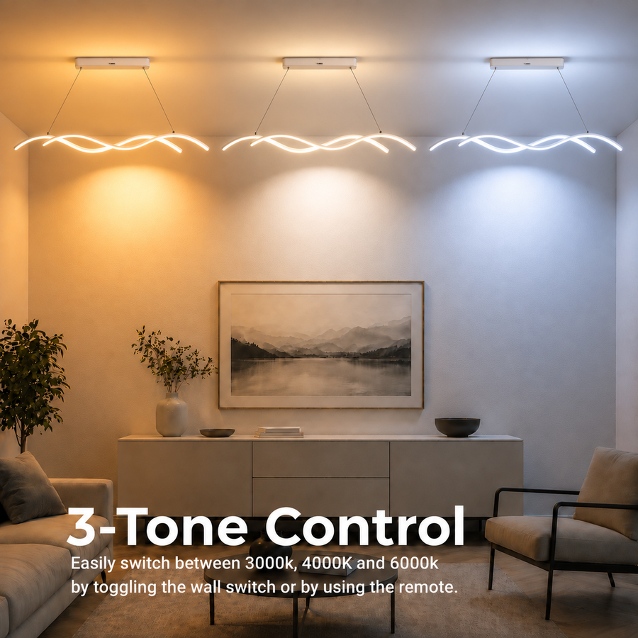 Suspended LED chandelier with remote control KHOROG 34W, Length 120cm, Cold/Warm/Neutral light, Dimmable, Adjustable height, White