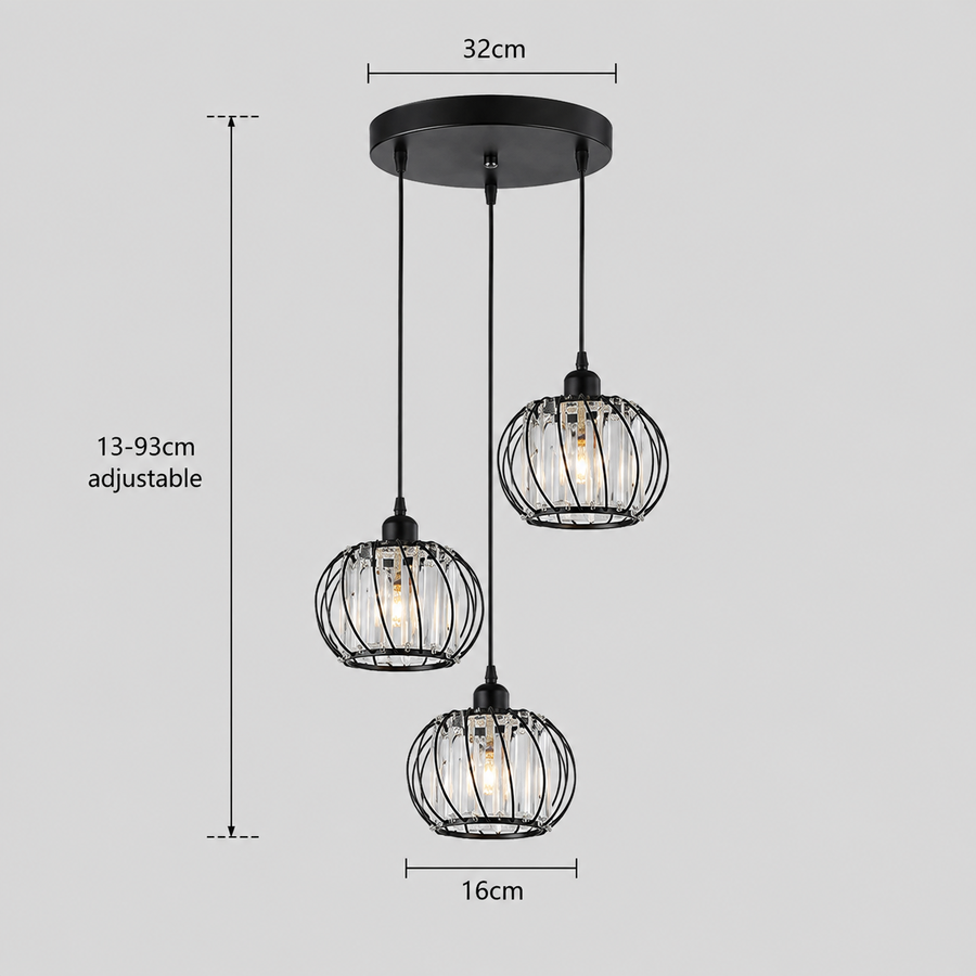 Monica Chandelier, 3 X E27, Black, Metal and Glass