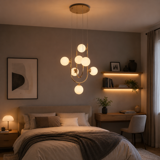 Suspended Chandelier GIJDUVAN Petito, 7 x G9, Diameter 25cm, Metal, Gold, Adjustable Height