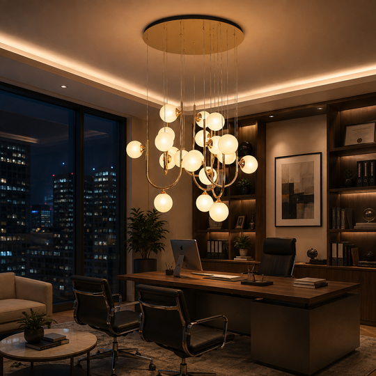 GIJDUVAN Magno Suspended Chandelier, 21 x G9, Diameter 60cm, Metal, Gold, Adjustable Height