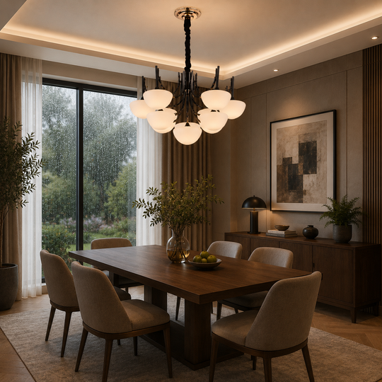 NUKUS Regalis Suspended Chandelier, 13 x G9, Diameter 70cm, Metal, Black, Adjustable Height