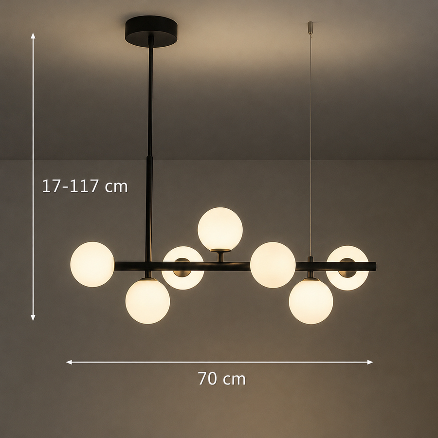 LOFT Pavilion modern bulb chandelier, 7x G9, Black, Metal, Adjustable height