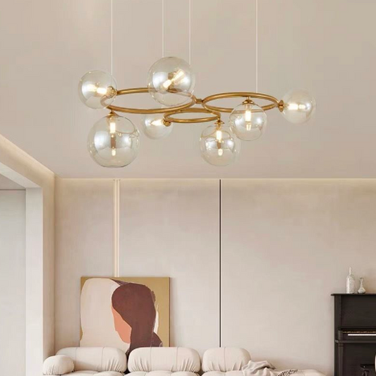Round lampshake, Luce orbit, 7xg9, gold, metal, adjustable height