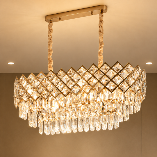 VECTORIA Supremo Crystal Chandelier, 10xE14, 75x39cm, Gold, Adjustable Height, Metal and Crystal