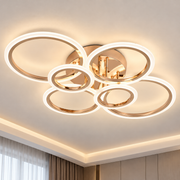 LED chandelier with remote control BETTY 81W, 6 Circles, Cold/Warm/Neutral light, Dimmable, Shiny Gold