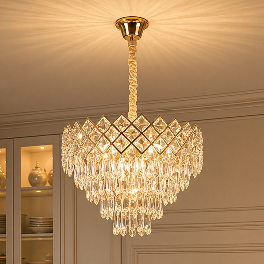 Crystal Chandelier VECTORIA Magno 8xE14, Diameter 58cm, Gold, Adjustable Height, Metal and Crystal