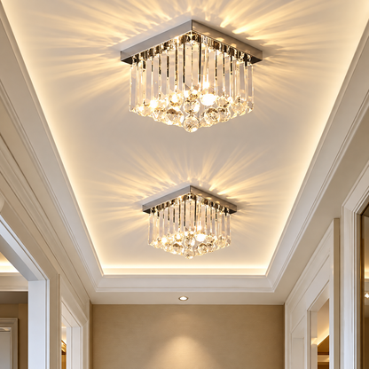 MARTINEZ Linear Luxe Crystal Chandelier, Diameter 35cm, 4x E14, Shiny Chrome