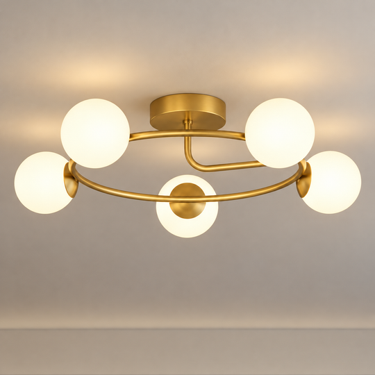 LED and crystal chandelier ORBIT, 72cm, 5xE27, Globes, Gold