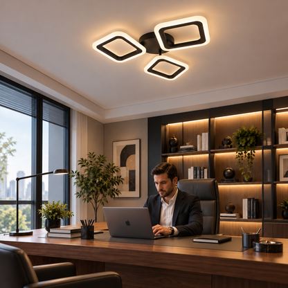 LED chandelier PULSARIS 40W, 3 Squares, Cold/Warm/Neutral light, Black