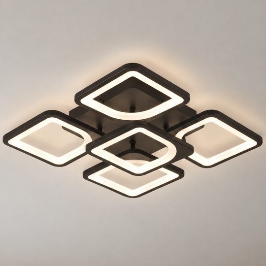 LED chandelier with remote control ZOE 65W, 5 Squares, Cold/Warm/Neutral light, Dimmable, Black