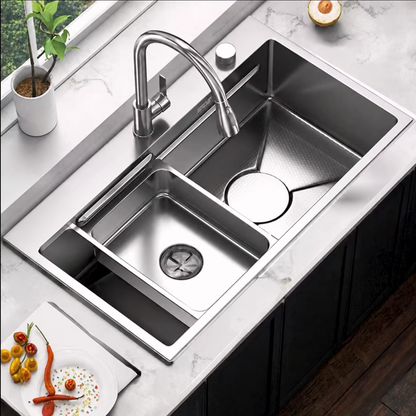 Stainless Steel Kitchen Sink Set, Universal Tub with Drain Plug, Graphite Black, 75x45x21 cm