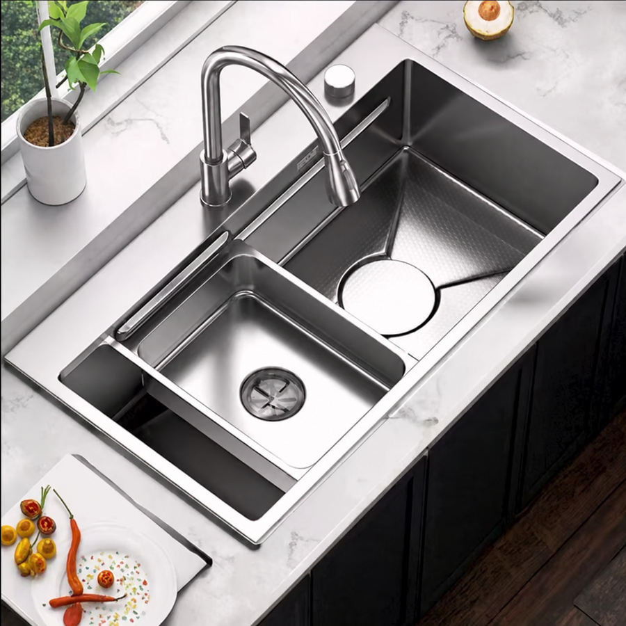 Stainless Steel Kitchen Sink Set, Universal Tub with Drain Plug, Graphite Black, 75x45x21 cm