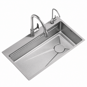 Stainless Steel Kitchen Sink Set, Universal Tub with Drain Plug, Graphite Black, 75x45x21 cm