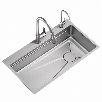 Stainless Steel Kitchen Sink Set, Universal Tub with Drain Plug, Graphite Black, 75x45x21 cm