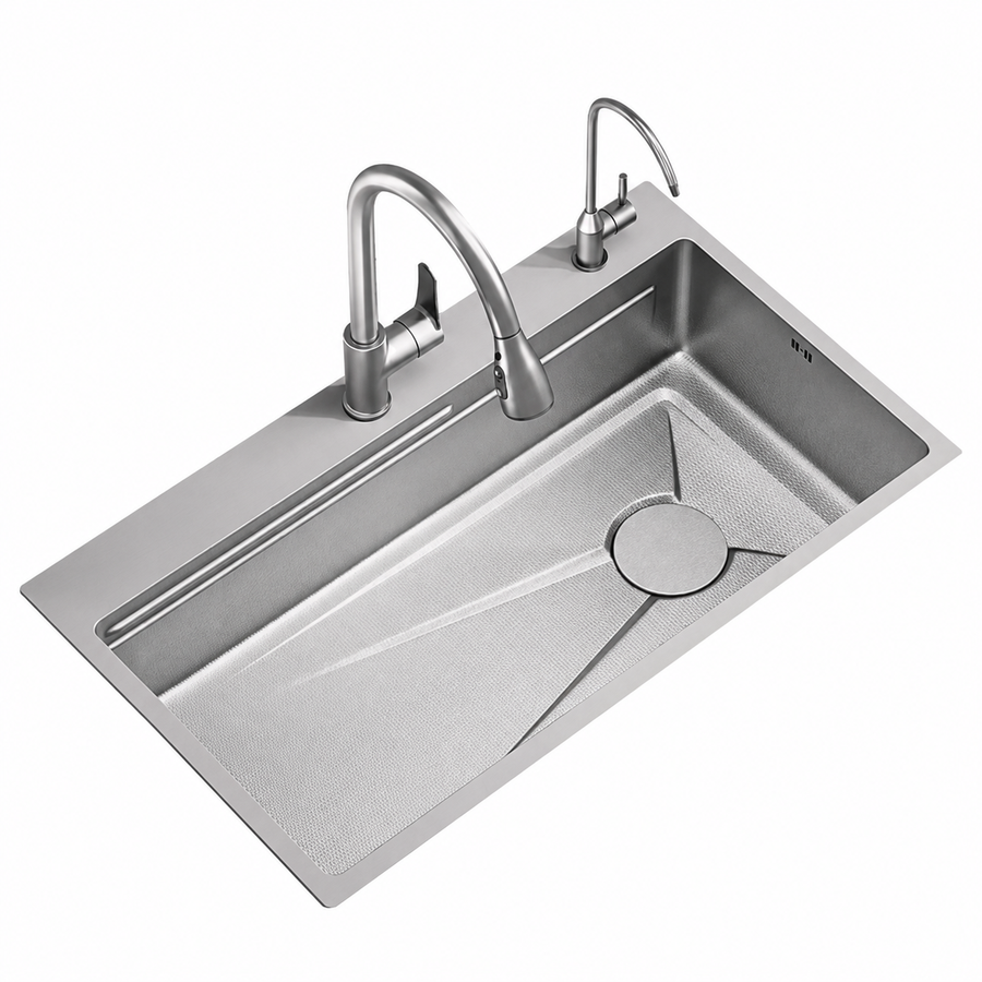 Stainless Steel Kitchen Sink Set, Universal Tub with Drain Plug, Graphite Black, 75x45x21 cm