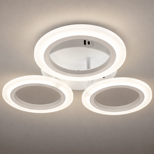 LARGE 27W LED chandelier, 3 Circles, Neutral light, White