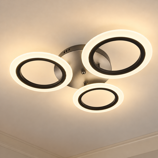 LARGE LED Chandelier 41W, 3 Circles, Cold/Warm/Neutral light, Black