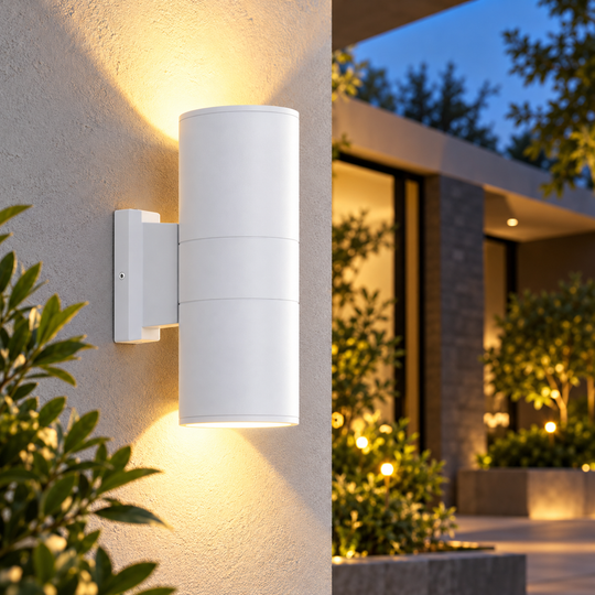 Valeria Exterior Wall Lamp, 2xGU10, White, Metal and Glass