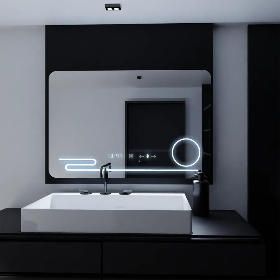Mirror LED rectangular 100x60cm Harmonie Motionglow Marcello Dismantic Clock Defrosting System