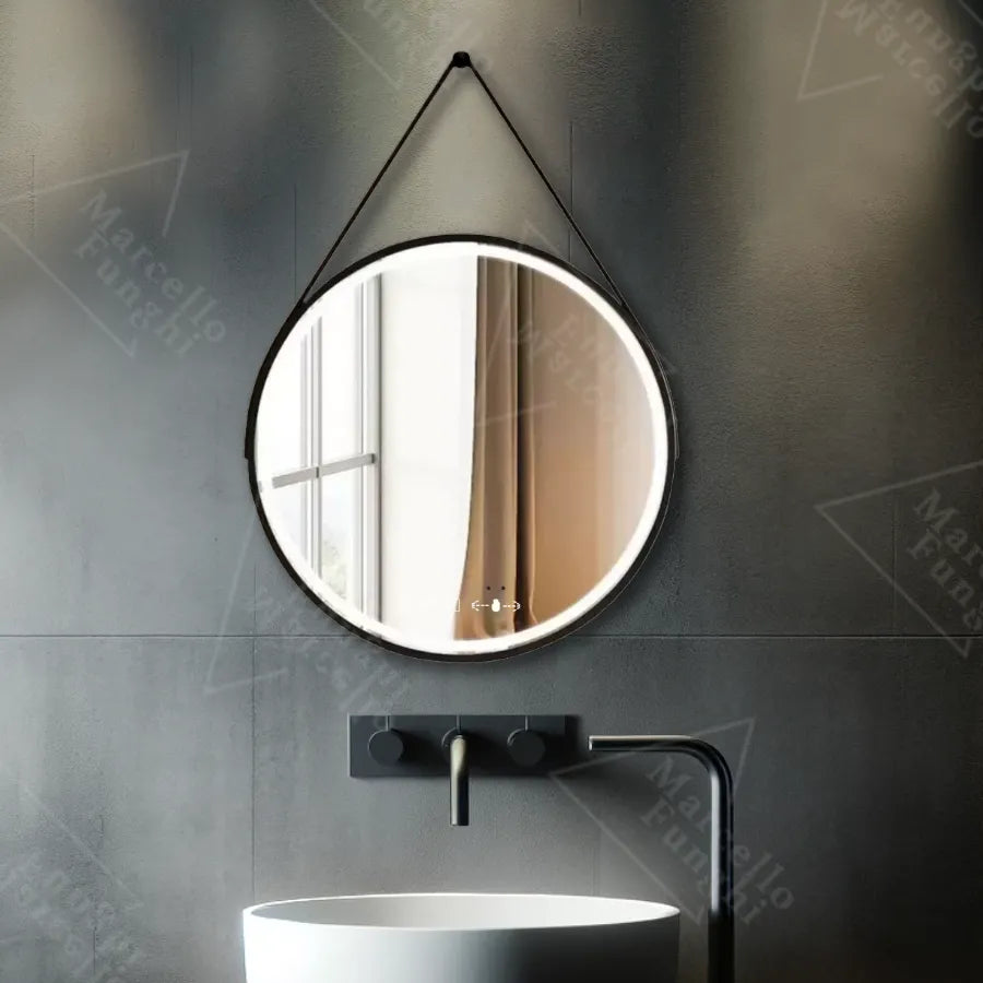 Mirror LED Round 50cm Celesti Majesti Noir Euple MotionGlow Marcello Dimable Clock Defrition System
