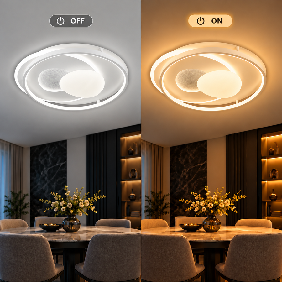 ISTARAVSHAN LED chandelier with remote control, Oval shape, 85W, Cold/Warm/Neutral light, Dimmable, White