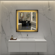 NUK LED Mirror, 70x70cm, 12W, Black, Sensor, Light 3000K, 4000K, 6000K, Demister System, Metal, Clock and Temperature Functions