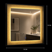 NUK LED Mirror, 70x70cm, 12W, Black, Sensor, Light 3000K, 4000K, 6000K, Demister System, Metal, Clock and Temperature Functions