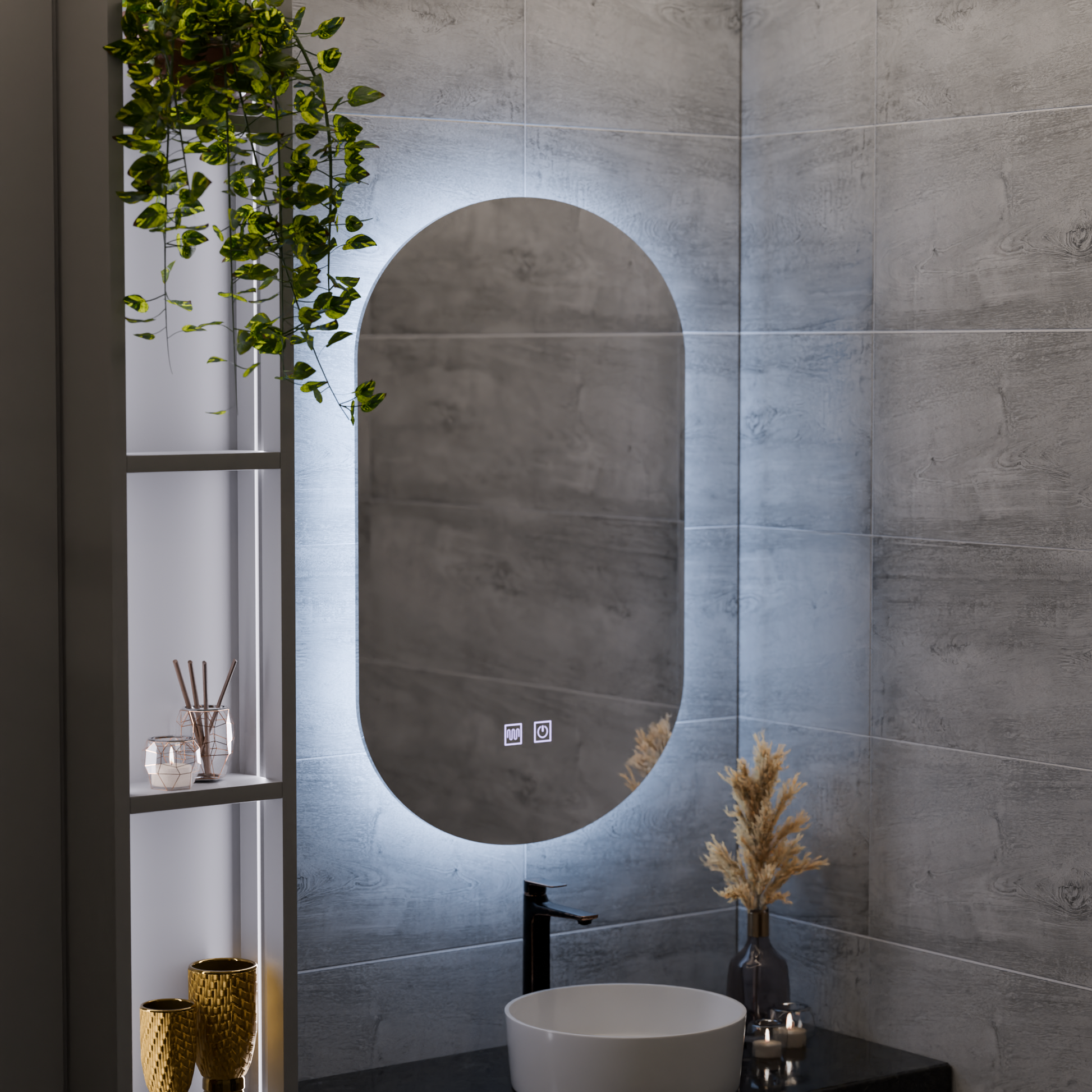 Oval LED Mirror, 50X80cm, E14S/50X80, Touch, Demister System Mirrors Korman E Default Title Alessandro Design