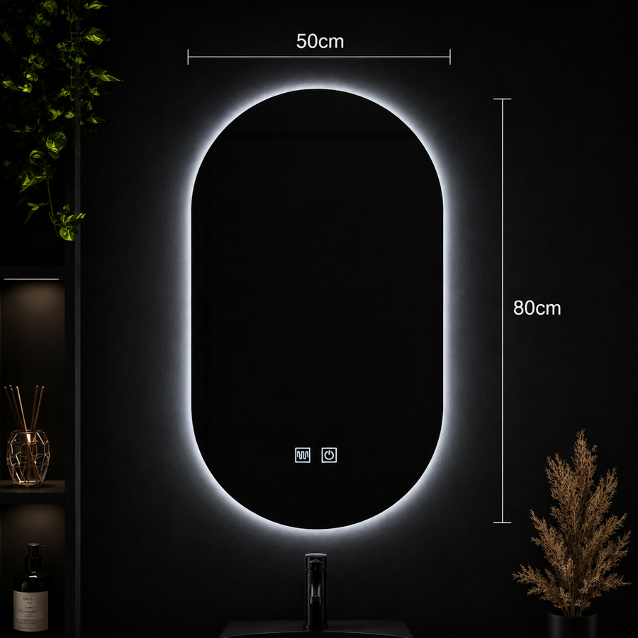Oval LED Mirror, 50X80cm, E14S/50X80, Touch, Demister System