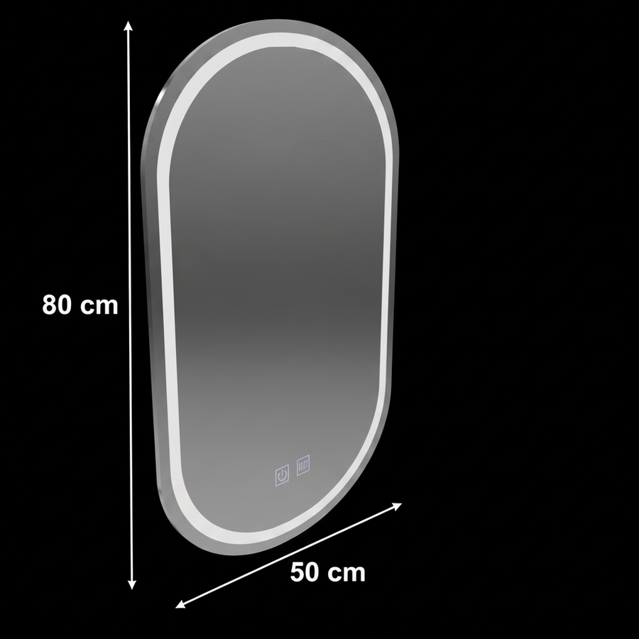 LED Oval Mirror 50X80cm, Velara Touch, Demister System, Dimmable, Cold Light 6000K