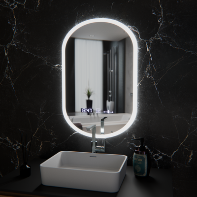 Oval LED mirror, 50x80cm, Lucia Sensor Marcello, Warm/Neutral/Cold Light, Demister System, Clock & Thermometer, Dimmable