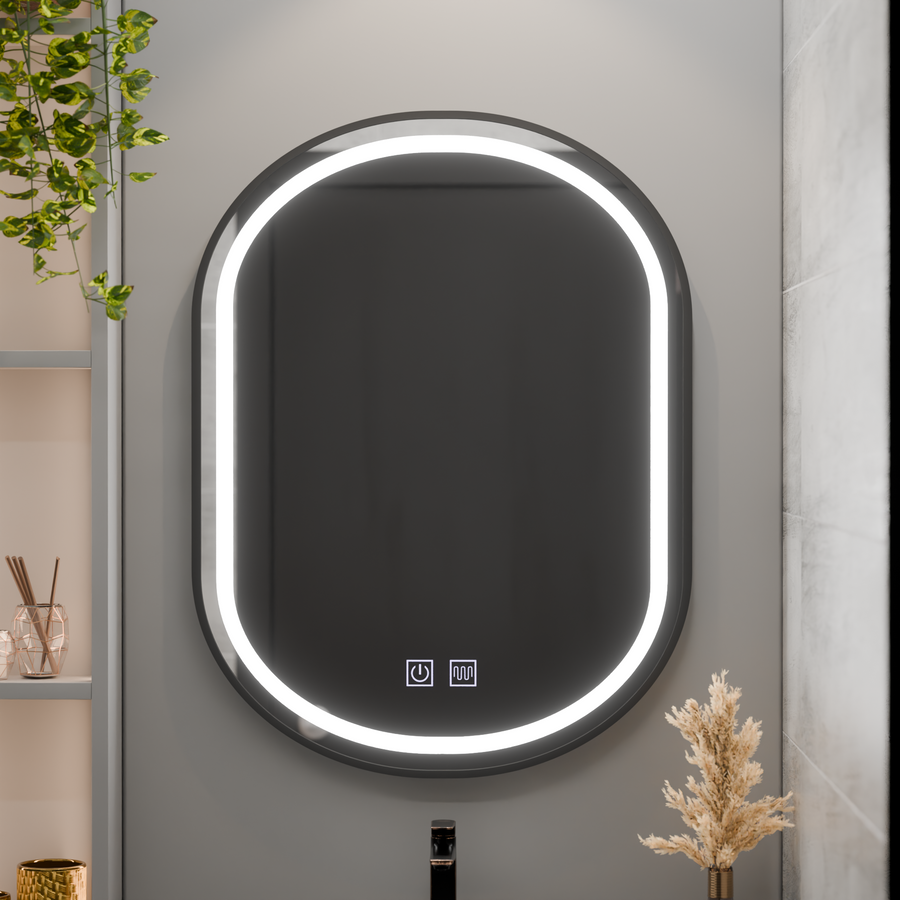 Oglinda LED Ovala 60x80cm VETRO Touch Sistem Dezaburire Dimabila, Rama Neagra Oglinzi Korman E Default Title Alessandro Design