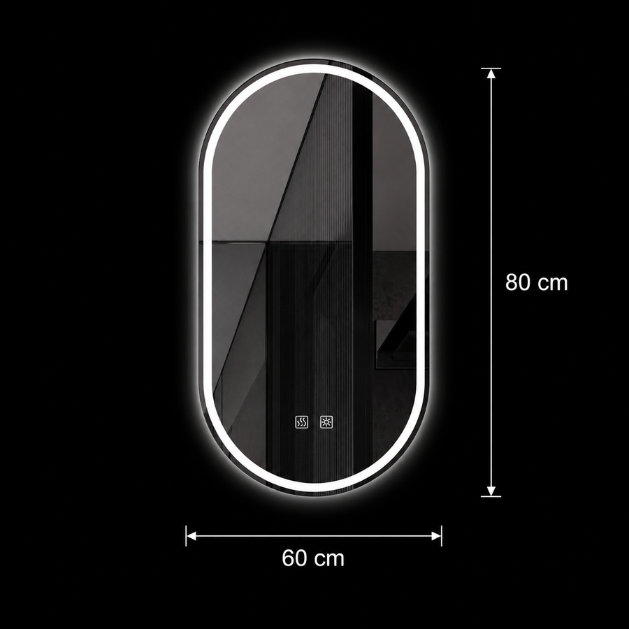Oval LED mirror, 60x80cm, Velara Touch, Demister System, Dimmable