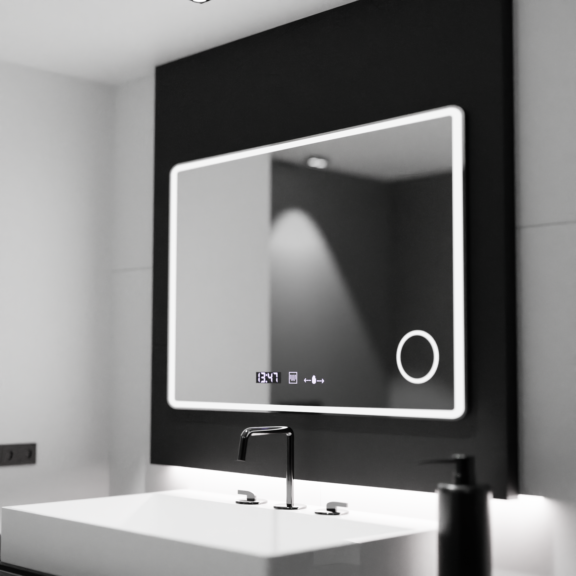 Oglinda LED Rectangulara 120x80 Aura Riflesso Puro MotionGlow Marcello, Sistem Dezaburire, Termometru si Ceas, Dimabila Oglinzi Marcello Default Title Alessandro Design