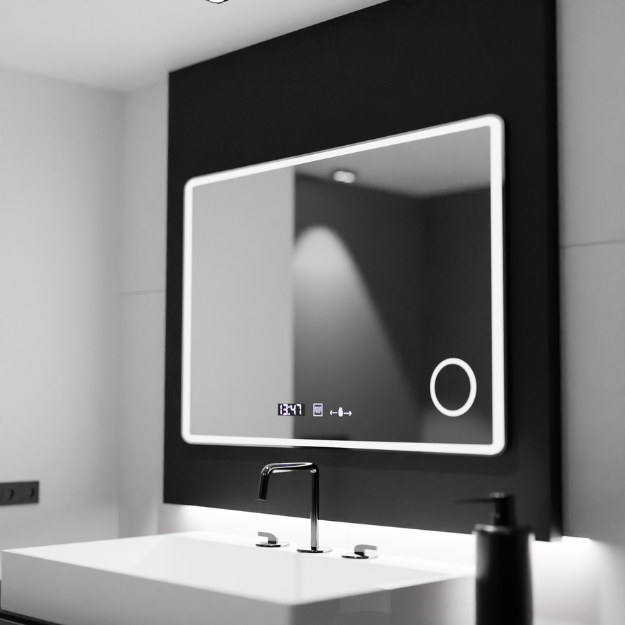 Oglinda LED Rectangulara 120x80 Aura Riflesso Puro MotionGlow Marcello, Sistem Dezaburire, Termometru si Ceas, Dimabila Oglinzi Marcello Default Title Alessandro Design