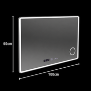 Rectangular LED mirror 100x60 Aura Riflesso Puro MotionGlow Marcello, Demister System, Clock, Dimmable