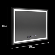 Rectangular LED mirror, 100x80cm, Verite Majeste Noir MotionGlow Marcello, Demister System, Clock, Dimmable