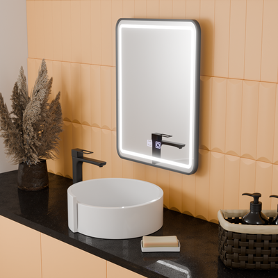 Rectangular LED mirror, 45x60cm, EDGE Touch, Demister System, Black Frame